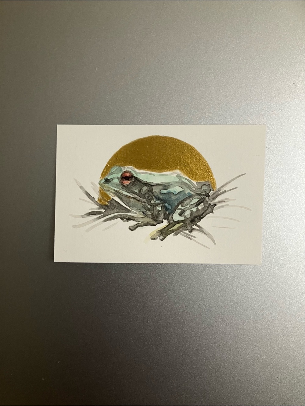 Original tree frog painting miniature realism art sumi-e style artwork USA